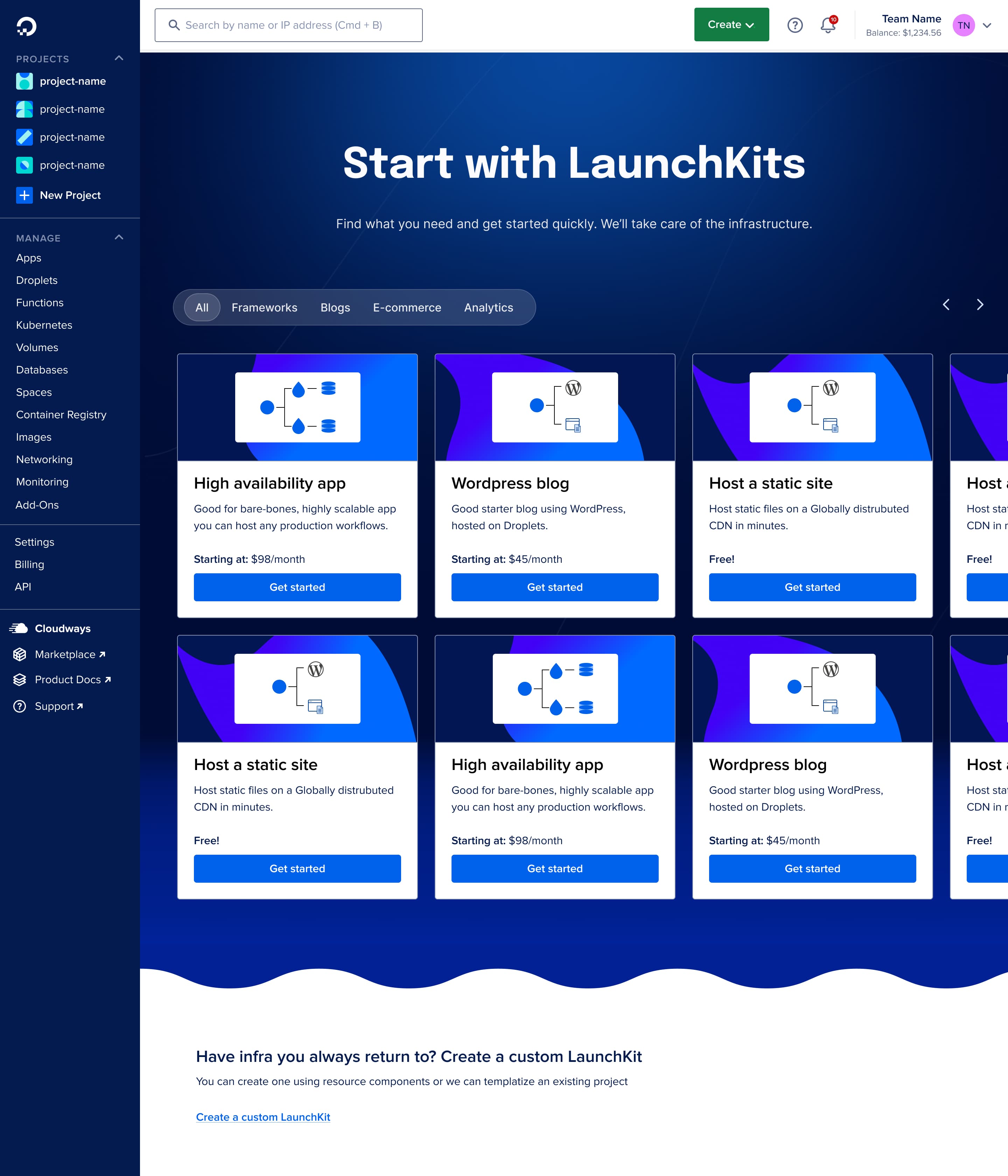 Browseable empty-state catalog of kits