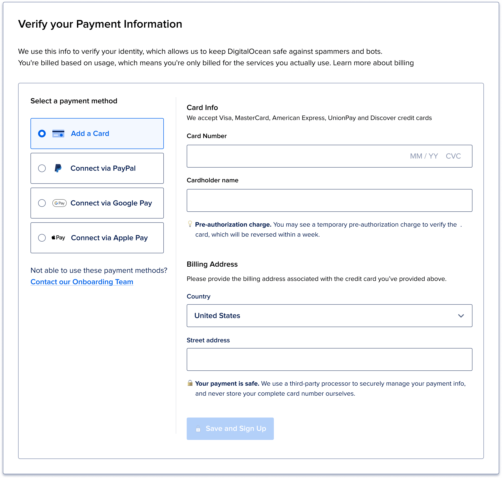 Variant: one page payment experience